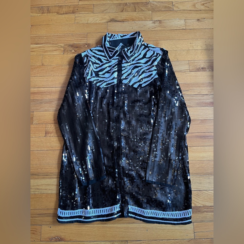 Nasty Gal Black and White Sequin Striped Top